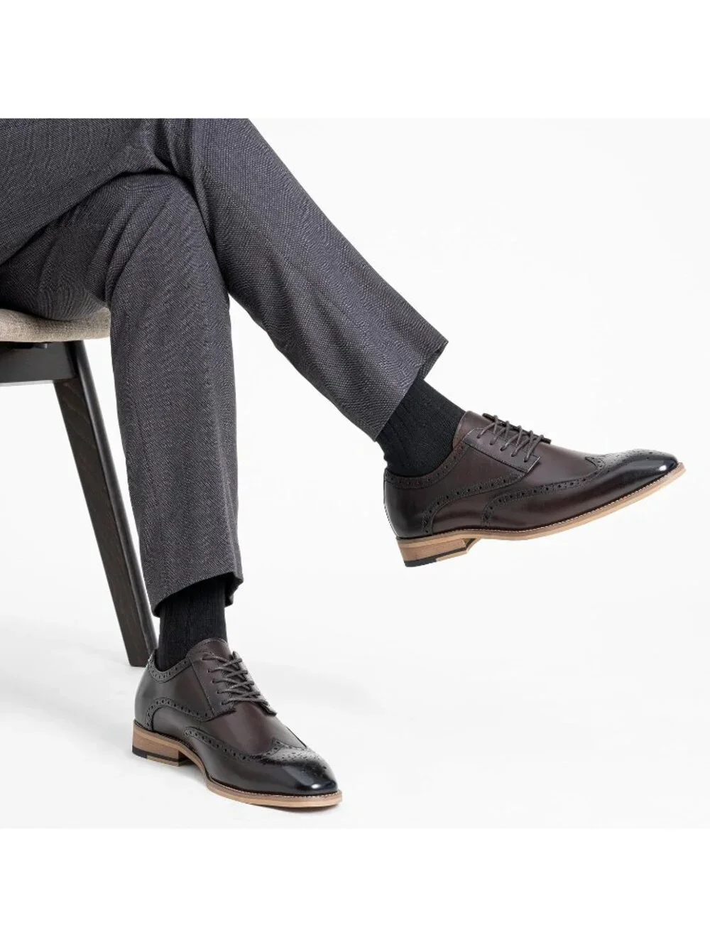 Men's Dark Brown Dunbar Wingtip Lace Up Formal Oxford Leather Brogue Dress Shoes